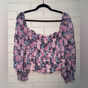 H&M Floral Pink and Blue Women's Top
